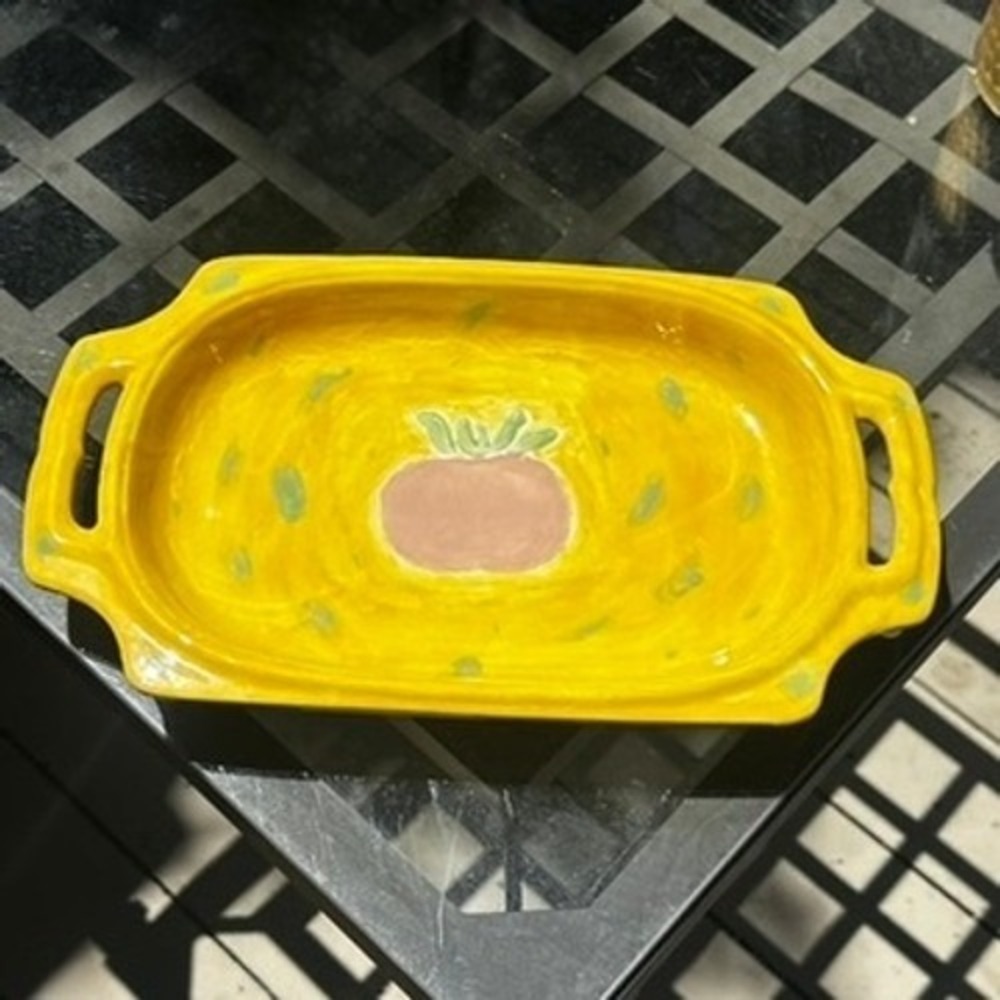 Hand Painted Ceramic Serving Tray Yellow Tomato Pottery Platter Italy 14"